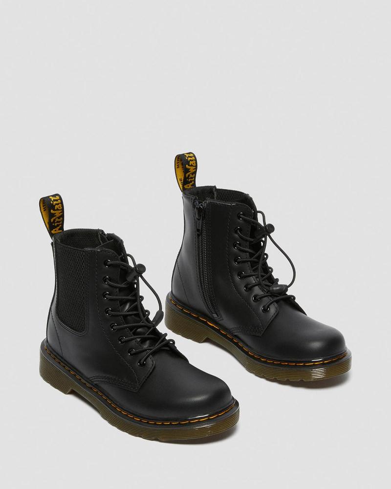 Black Kids' Dr Martens Junior 1460 Harper Leather Casual Boots | CA 659RVD